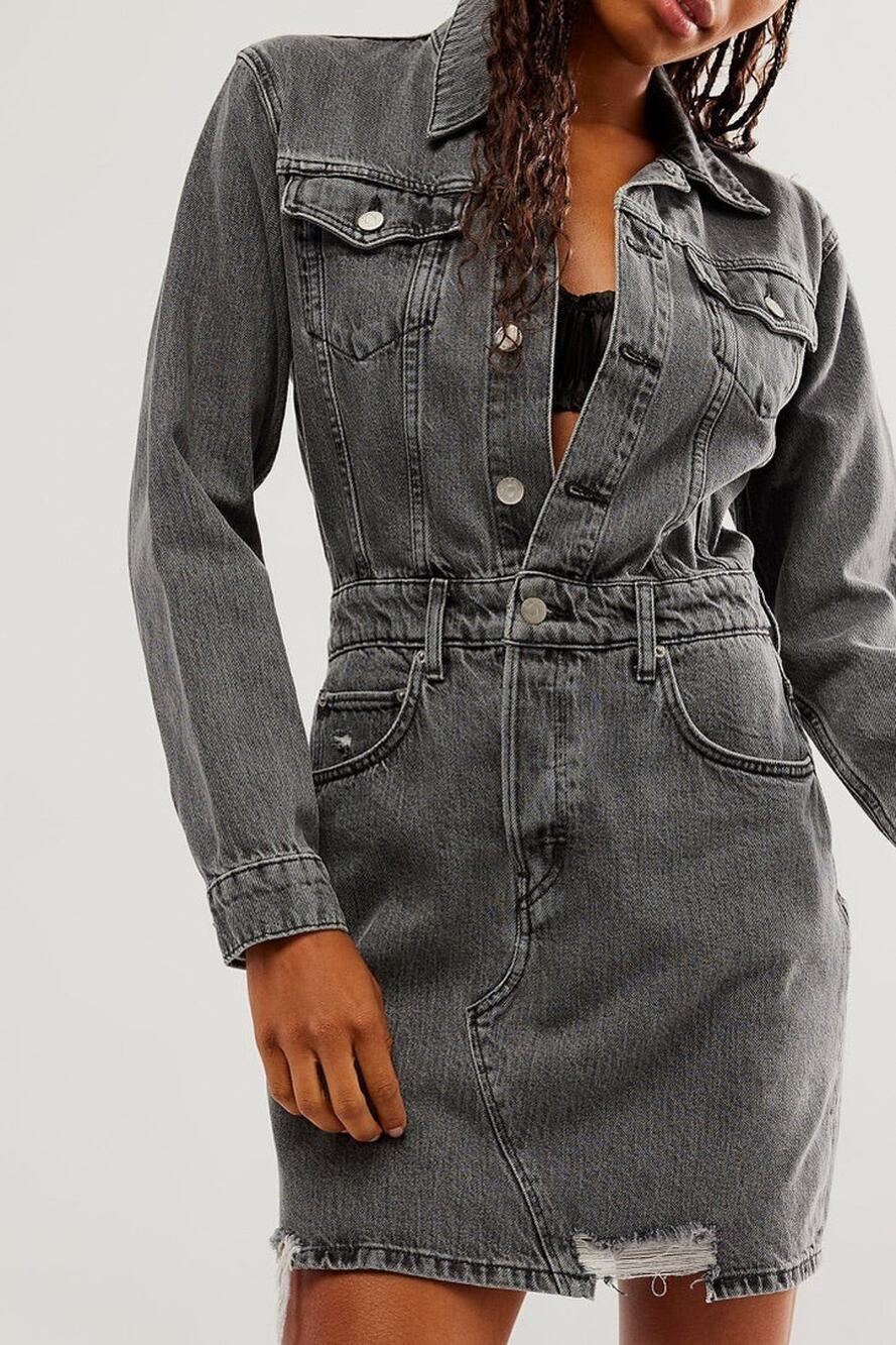 Etica Lotta Black Cotton Blend Denim Jean Mini Dress Large